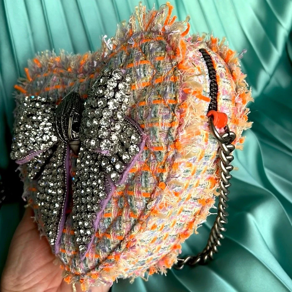 Kurt Geiger London Crystal Bow Crossbody bag orange purple heart